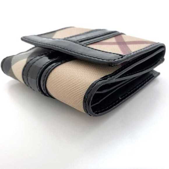 BURBERRY W wallet beige black check double PVC patent leather  folio flap ladies - Picture 3 of 10
